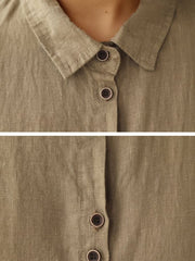 Women's Retro Lapel Solid Color Casual Cotton And Linen Shirt
