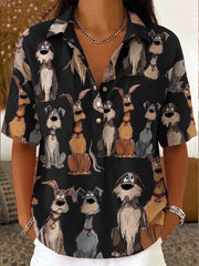 Women's Casual Loose Cotton-linen Top With Cartoon Puppy Print