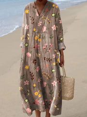 Women's Flower Art Print Flowy Dress