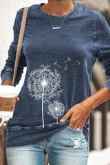 Dandelion Print Crew Neck Long Sleeves Sweatshirt