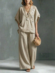 Casual Linen And Cotton Two-piece Set
