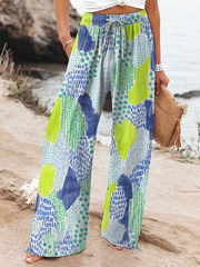 Women's Vintage Flowers Art Printed Cotton And Linen Casual Pants
