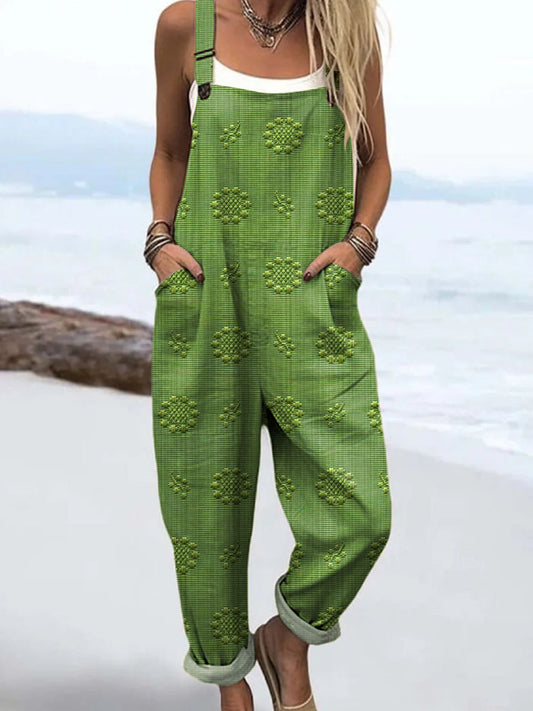 Women's Vintage Floral Pattern Art Print Casual Wide Leg Jumpsuit
