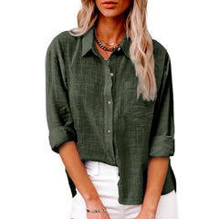 Plain Shirt Collar Long Sleeve Regular Casual Loose Shirt