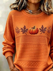 Casual Crew Neck Maple Leaf Sweatshirt Printing