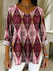 Women's Retro Gradient Ethnic Art Patterns Casual Washed Denim Top