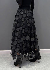 Elegant Khaki Dot Patchwork Tulle Skirt Fall