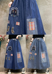 Light Blue Patchwork Applique Denim Pants Embroidered Summer