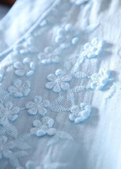 Natural Sea Blue Embroidered Cotton Shirt Bracelet Sleeve