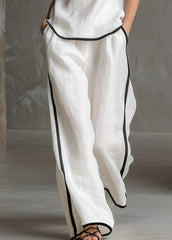Style White Oversized Striped Linen 2 Piece Outfit Sleeveless