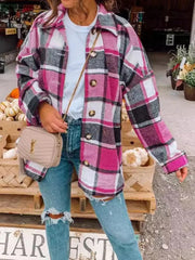 Large Plaid Shirt Women's Woolen Coat