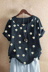 Women's Round Neck Floral Print Short Sleeves T-shirt