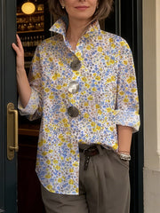 Women's Flower Print Simple Cotton Shirt