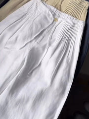 Women's Solid Color Pleated Drawstring Casual100% Cotton and Linen Wide Leg Pants