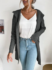Autumn and Winter Women's Hooded Pit Knitted Sweater Cardigan Jacket