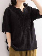 Women's Embroidered Loose V-neck T-shirt