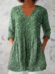 Women's Elegant Floral Pattern V Neck Top