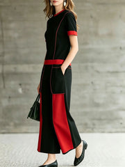 Women's Crew Neck Short Sleeve Top & Capri Pants Two-piece Set