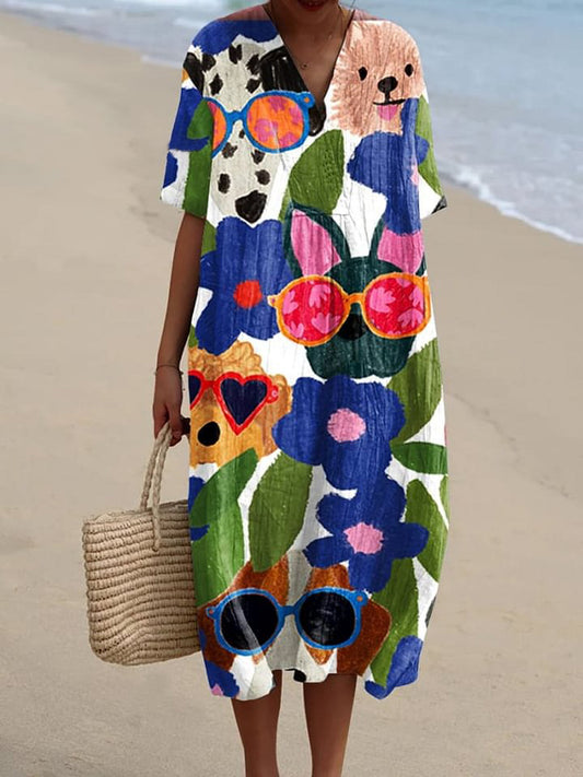 Women's Dog Art Print Casual Dress