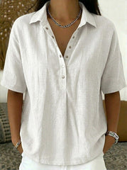 Casual Polo Collar Short-sleeved Linen And Cotton Shirt