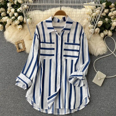 Vertical striped multicolor shirt jacket