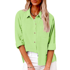 Plain Shirt Collar Long Sleeve Regular Casual Loose Shirt