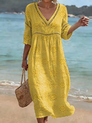 Women's Floral Art Print Casual Cotton Linen Dress