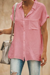 Women's Shirt collar Solid Color Buttons Short Sleeves Shirt