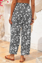 Floral Print with Pockets Elastic Waist Pants