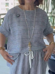 Women's Striped Cotton and Linen Shirt and Pats Set