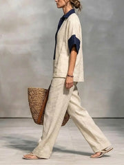 Women's Color-block Cotton And Linen Set