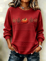 Casual Crew Neck Maple Leaf Sweatshirt Printing