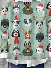 Cute Christmas Dog Lover Art Print Knit Pullover Sweater