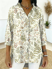 Women's Vintage Leaves Print Casual Ruffled Shirt