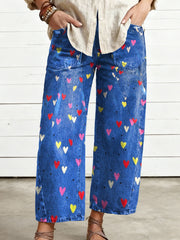 Women's Valentine's Day Heart Art Print Casual Trousers With Pockets