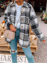 Large Plaid Shirt Women's Woolen Coat
