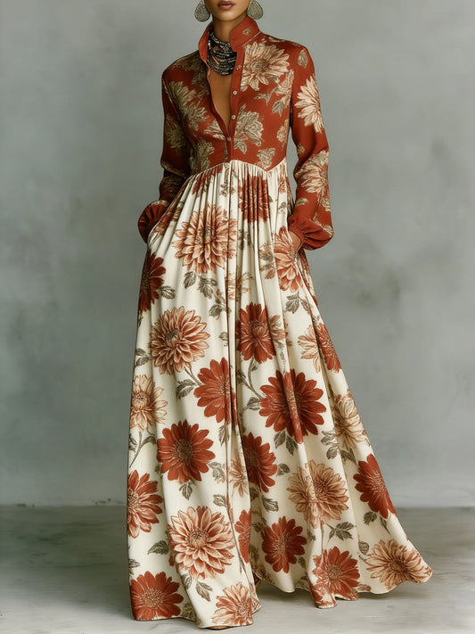 Women's Retro Floral Art Elegant Romantic Casual Vacation Maxi Dress