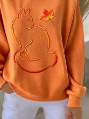 Casual Cat Crew Neck Long Sleeve Sweatshirt