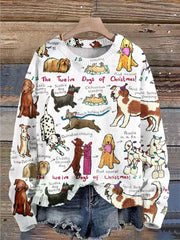 The Twelve Dogs Of Christmas Funny Dogs Christmas Print Knit Pullover Sweater