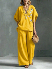 Casual Linen And Cotton Two-piece Set