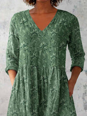 Women's Elegant Floral Pattern V Neck Top
