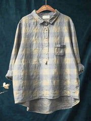 Vintage Plaid Pattern Art Print Casual Cotton And Linen Shirt