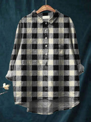 Vintage Plaid Pattern Art Print Casual Cotton And Linen Shirt