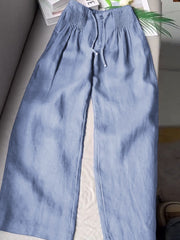 Women's Solid Color Pleated Drawstring Casual100% Cotton and Linen Wide Leg Pants