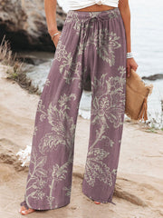 Women's Vintage Flowers Art Printed Cotton And Linen Casual Pants