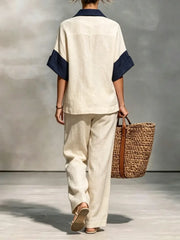 Women's Color-block Cotton And Linen Set