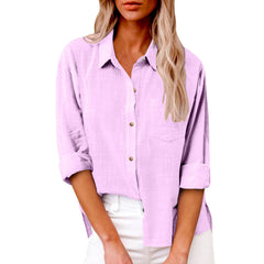 Plain Shirt Collar Long Sleeve Regular Casual Loose Shirt