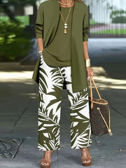 Fresh Green Round Neck Long Sleeve Three Piece Set