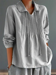 Floral Print Notched Long Sleeve Loose Blouse