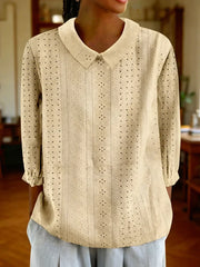 Solid Color Lapel Neck 3/4 Sleeve Top